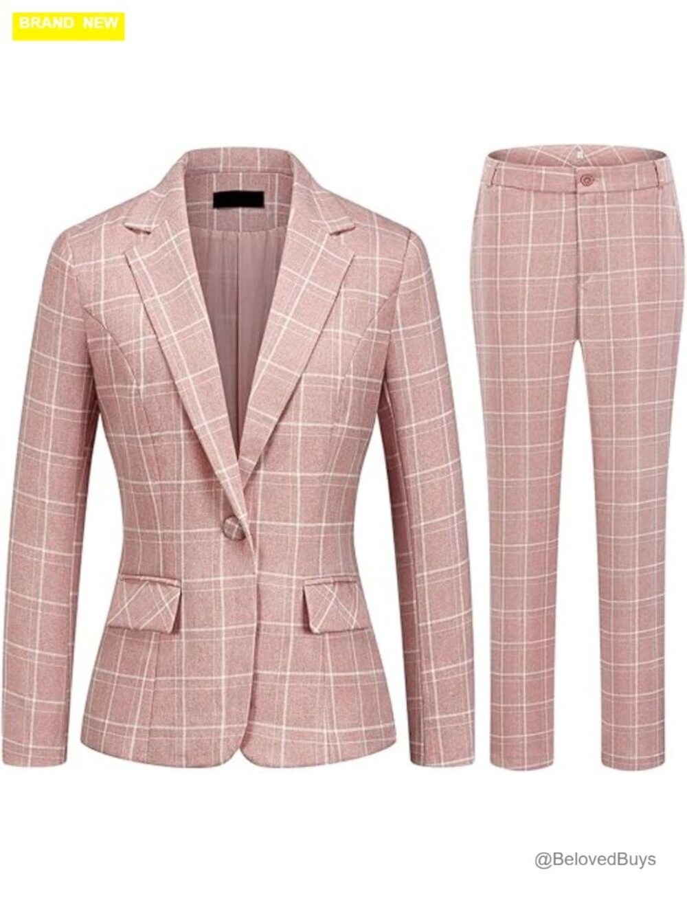 Women's 2 Piece Plaid Suit Set Blazer and Pants Business Office Slim Fit